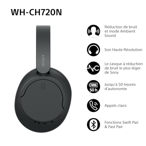 Sony WH-CH720N - Casque Bluetooth sans Fil à réduction de Bruit - Micro intégré - jusqu'à 35 Heures d'autonomie et Charge Rapide - Noir - Image 3