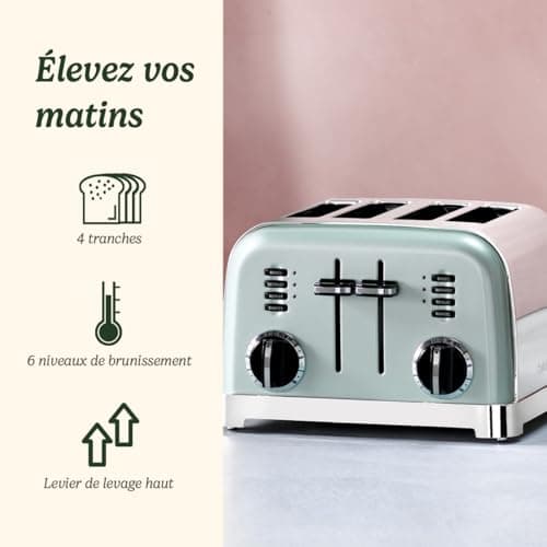 Cuisinart 4 slice toaster - Wide slots, ideal for thick bread and bagels - 6 levels of browning and defrosting - Wide slots, maximum lift - Clear pistachio - Image 3
