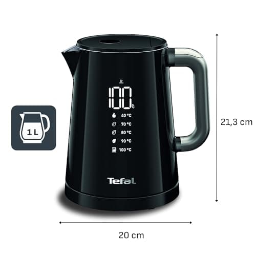 Tefal Electric kettle, Fast boiling, 1 L, Automatic Shutdown, Removable filter, Digital display, 5 temperatures, Keep warm 30 min, Stainless steel interior, Smart'N Light, Black, KO854830 - Image 4