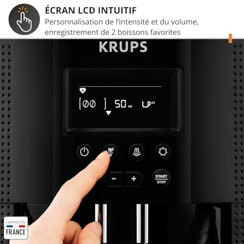 Krups Essential, Machine à café grain, Expresso automatique, 2 tasses simultanées, Ecran LCD, Nettoyage automatique, Buse vapeur Cappuccino, Cafetière espresso, Noire, YY8135FD - Image 9