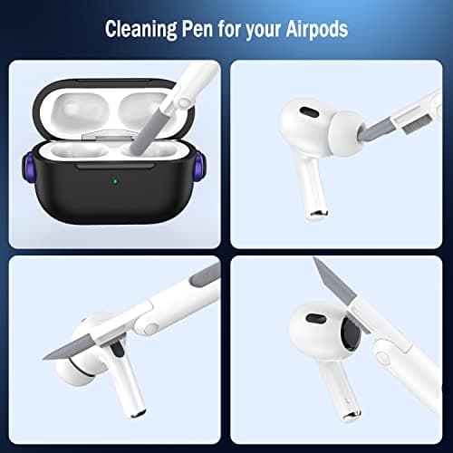 R-fun Case Compatible with Apple Airpods Pro (2023/2022/2019, 2nd/1st Gen), USB-C/Lightning Cable, Music Headphone Case with Safety Lock and Cleaning Kit, Black/Purple - Image 5