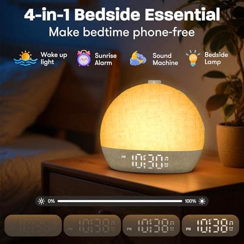 Dawn Simulator Luminous Alarm Clock with 7 Ringtones, Bedside Lamp, 20 Brightness Levels, 30 Natural Sounds, Snooze, Timer, 12 Colours Alarm Clock Light Nightlight for Kids/Adults - Image 3