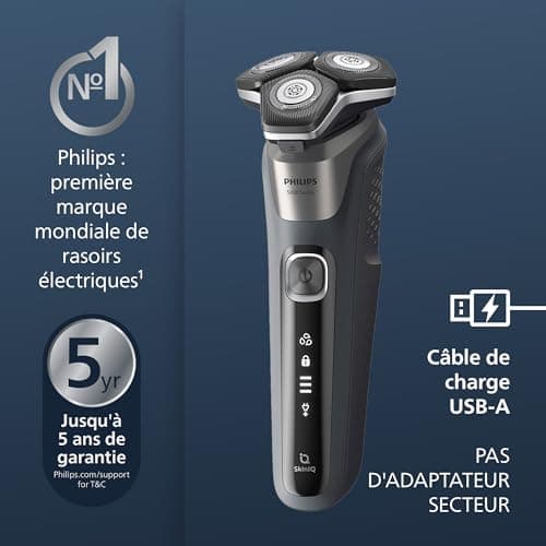 Philips Rasoir Series 5000 - rasoir électrique Wet & Dry gris carbone avec tondeuse rétractable intégrée, pochette souple, capuchon de protection et socle de charge (modèle S5887/13) - Image 4