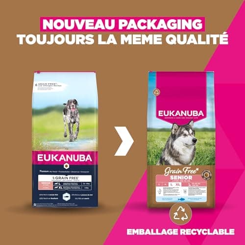 Eukanuba Croquettes Premium sans Céréales Chien Sénior de Grande Race– Riche en Poisson de l’Océan - Hypoallergénique – Glucosamine Chondroïtine-12 kg - Image 4