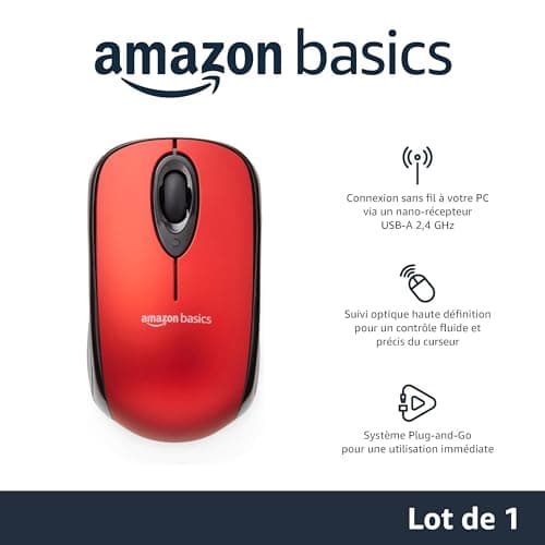 Amazon Basics Wireless Computer Mouse with USB Nano Receiver - Red - Image 3