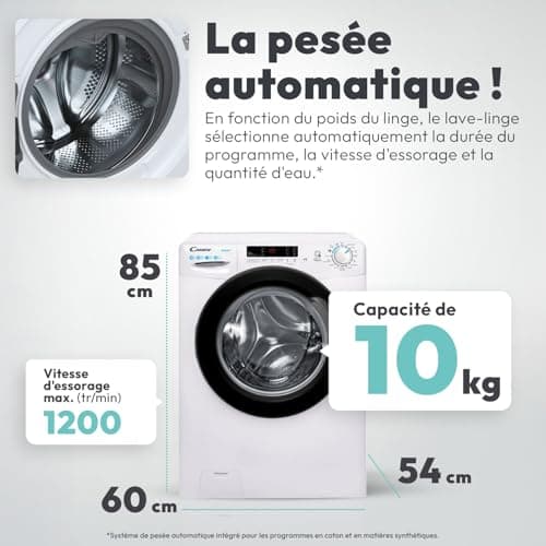 CANDY - Porthole Washing Machine - Washing Machine 10 kg/1200 rpm - Energy Class B - 15 Programmes - NFC, Digital Screen, Mix Power System - White - 85 x 60 x 54 cm - Model CS12102DWB4/1-47 - Image 4