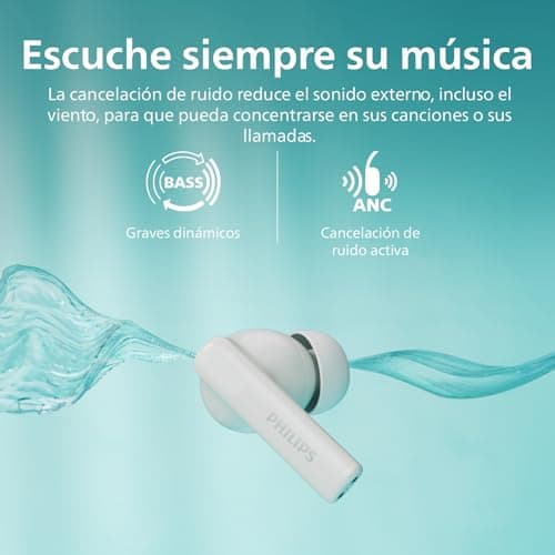 Philips TAT2520WT True Wireless Bluetooth Noise Cancelling Earphones - Small Earbuds, Natural Sound, Dynamic Bass Function - Pocket Charging Box, Clear Calls - White - Image 7