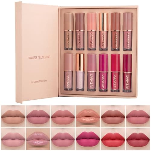 Rouge à lèvres, 12 Couleurs Rouge à Lèvres Liquide Mat, ensemble de rouge à lèvres liquide imperméable et durable, mat rouge à lèvres nude ensemble velouté longue durée antiadhésif tasse - Image 2