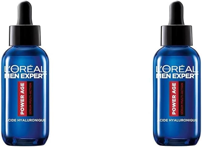 L'Oréal Men Expert - Sérum Visage Multi-Action Hydratant & Anti-Âge pour Homme - À l'Acide Hyaluronique - Pour Tous Types de Peaux - Power Age - 30 ml (Lot de 2)