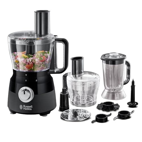 Russell Hobbs Food Processor [Multifunctional: Chopper, Mixed, Grind, Slice, Grater, Knead, Bat] Matte Black (2 Speeds+Pulse Function, 2.5 L BPA-Free Bowl, 7 Washable Dishwasher Accessories, 600W) - Image 2