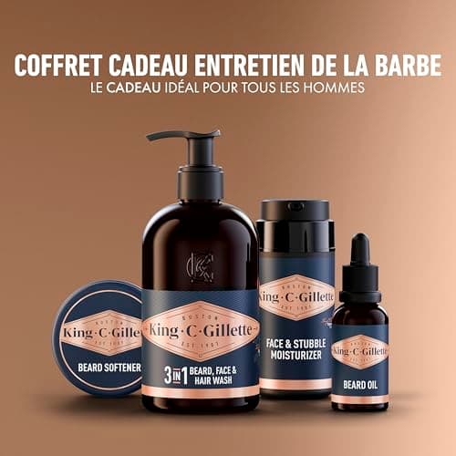 Gillette King C. Kit Pour L'Entretien De La Barbe, Coffret De Rasage Pour Hommes Avec Nettoyant 3-en-1 Barbe, Visage Et Cheveux, Baume Adoucissant Et Soin Hydratant, Huile à Barbe - Image 3