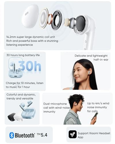 Xiaomi Redmi Buds 6 Active (version globale), écouteurs sans fil, Bluetooth, 13,7 cm, autonomie de la batterie de 30 h, réduction du bruit pour les appels, 5 modes de réglage, étanchéité IPX4, bleu - Image 4