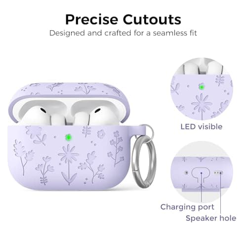 AhaStyle AirPods Pro 3 Case (2025) Cute Engraved Flower Silicone Case for AirPods Pro 3rd Generation Shockproof Full Body Cover for Apple AirPods Pro 3rd Gen with Cleaning Kit for Women Flles - Image 5