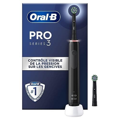 Oral-B Pro 3 3000 Brosse À Dents Électrique Oscillo-Rotative, Capteur De Pression Pour Protéger Les Gencives Sensibles, Mode Blancheur, 2 Brossettes Rondes De Rechange, 1 Chargeur, Noire - Image 3