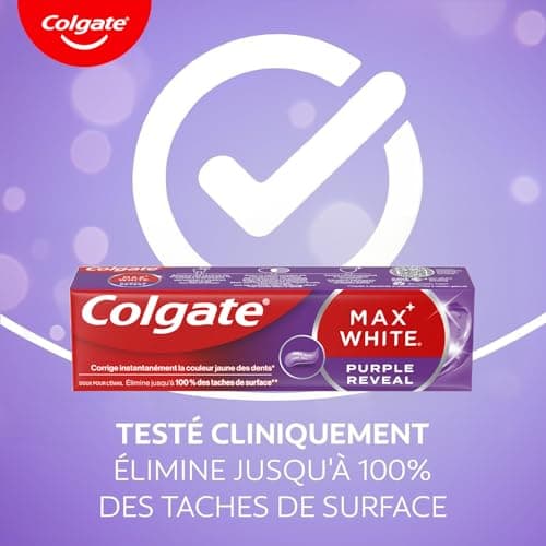 COLGATE - Dentifirice Max White Purple Reveal -Blanchiment dentaire| Révèle des dents plus blanches instantanément* | Dentifrice menthe au fluor | Haleine fraîche | 4 X 75 ml - Image 6