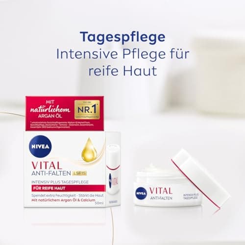 NIVEA VITAL Soin de jour anti-rides Intensiv Plus SPF 15, soin du visage pour peaux matures à l'huile d'argan naturelle et au calcium, crème de jour avec SPF pour une hydratation intense (50 ml) - Image 3