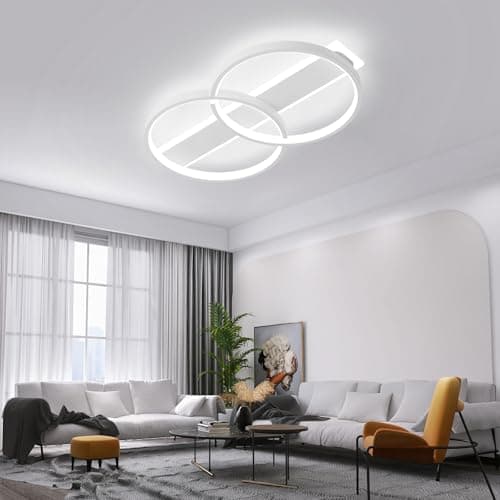 LED Ceiling Light, Dimmable Lamp with Remote Control, Ceiling Light with 2 Round Rings, Modern Ceiling Lighting 3000K-6000K for Living Room, Ceiling Light for Bedroom and Dining Room, White - Image 4