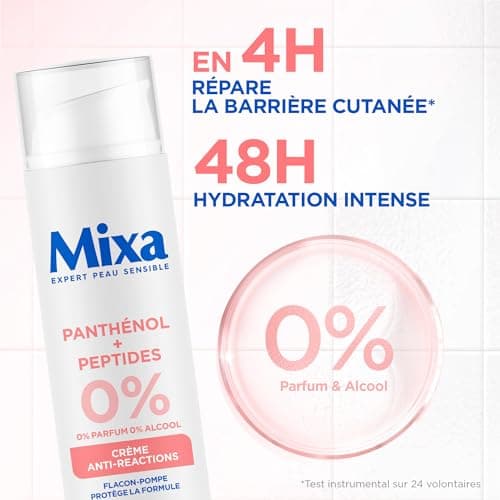 MIXA - Crème Anti-Réactions - Hydrate Intensément & Répare La Barrière Cutanée en 4H* - Sans Parfum, Sans Alcool - Panthénol + Peptides - Tous Types de Peaux Réactives - Flacon-Pompe 50 ml - Image 4