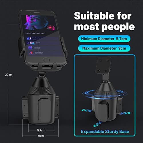 SEEKONE Universal Car Mobile Phone Holder Cup Holder for Smartphone, Suitable for All Smartphones with a Size Between 5.5 and 10 cm - Image 3