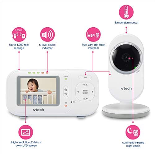 VTech VM320 2.4 Inch Digital Video Full Color Baby Monitor with Automatic Night Vision White - Image 7