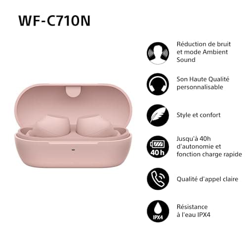Sony WF-C710N - Wireless Noise Cancelling Earbuds, Lightweight Earphones, Touch Controls, Multipoint Connection, IPX4, Up to 40 HR Battery, Fast Charge, iOS and Android - Pink - Image 3