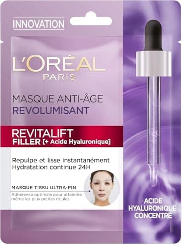 L'Oréal Paris - Revolumising Anti-Wrinkle Serum Face Mask - 24H Hydration - Anti-Aging & Plumping - Pure Hyaluronic Acid - Ultra-Fine Japanese Cotton - Revitalift Filler - 28g - Image 3