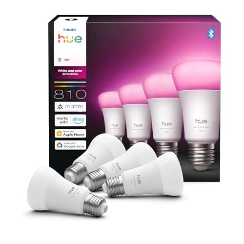 Philips Hue A60 Smart LED Bulb, White and Color, E27 Base, 6W, Full Spectrum 1000-2000K, 810 Lumens, Dimmable, Compatible with Alexa, Google Assistant and Apple Home, 4-Pack - Image 2