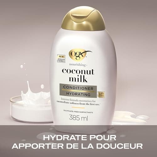 OGX | Après-Shampooing Nourrissant + Lait de Coco (flacon de 385 ml) – Après-shampooing hydratant pour des cheveux renforcer – Soin cheveux pour tous types de cheveux au parfum irrésistible - Image 6