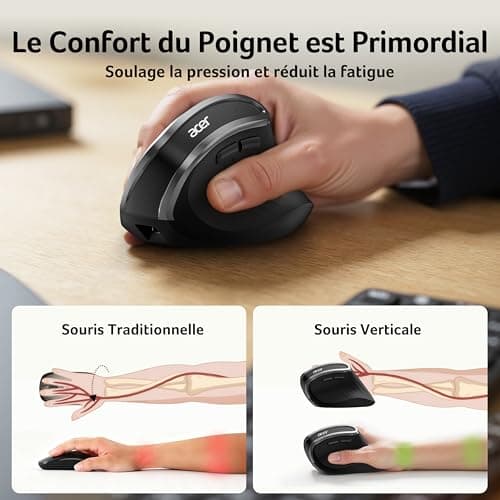 acer Ergonomic Wireless Mouse, 2.4 GHz Rechargeable Mouse, Vertical Mouse 1600PPP, 6 Buttons, Computer Mouse with USB Receiver for PC, iMac, Desktop - Image 4