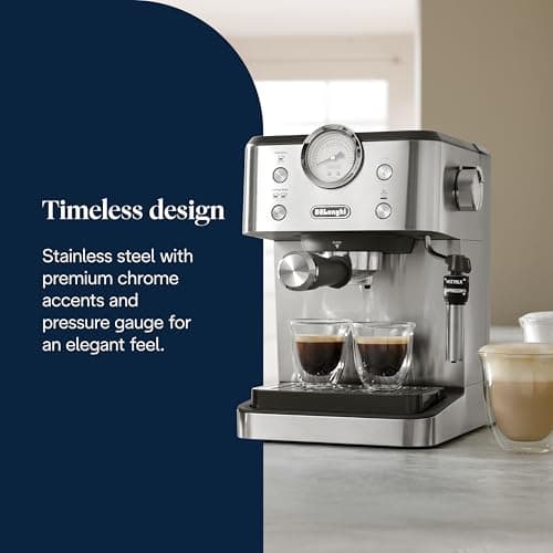 De'Longhi Linea Classic EM450.M Manual Coffee Machine with Steam Steam, Espresso Machine with Barista Pump, Cappuccino Nozzle, Double Wall Filter, 15 Bar, Cup up to 13 cm, Steel - Image 4
