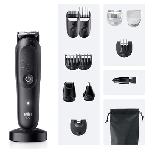 Braun Tondeuse Electrique Tout-En-Un Pour Hommes Series 5 AIO5565 Noir, etanche, Kit De Rasage 13-En-1 Avec Lame Ultra Affûtée, Coffret Avec 8 Sabots Pour Les Cheveux, La Barbe, Le Nez et Le Corps - Image 7