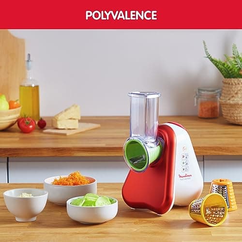 Moulinex Electric Vegetable Slicer, 3-in-1 Grater, Easy Colour Cone System, Wide Chutter, Dishwasher Safe Removable Parts, Fresh Express Red DJ753510 - Image 4