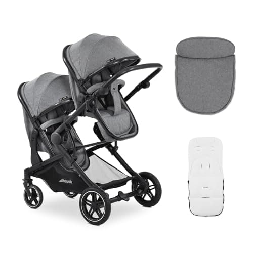 hauck Atlantic Twin Double Stroller - From Birth up to 15 kg per Child - 2 Carrycot Convertible to Reclining Seats - Foldable - Height Adjustable - Rubber Wheels, Heather Grey - Image 2