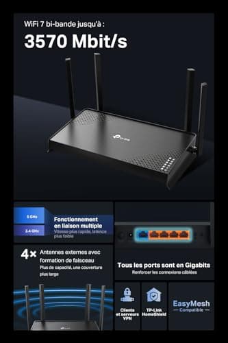 TP-Link Archer BE220 WiFi 7 Router, BE3600Mbps Bi-Band up to 3.6 GB/s, 5 Gigabit Ports, 4 High Performance Antennas, EasyMesh, WPA3, Parental Control, - Image 4