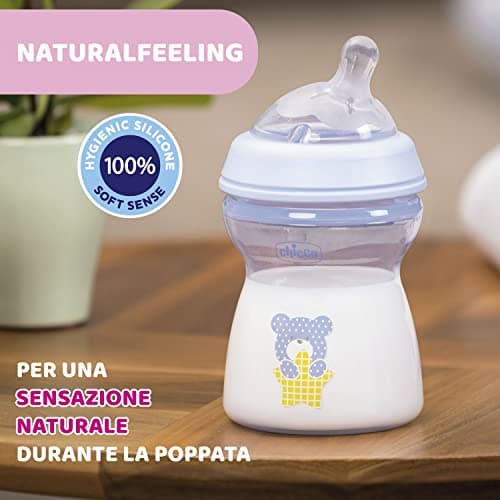 Chicco Natural Feeling Anti-Colic Bottle 2M Plus 250 ml with Silicone Teat - Medium Flow - Blue - Image 8