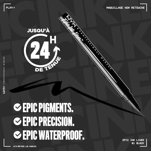 NYX Professional Makeup Eyeliner Feutre Epic Ink Liner, Waterproof, Formule Vegan, Lot de 2, Teinte : Black (01) - Image 4