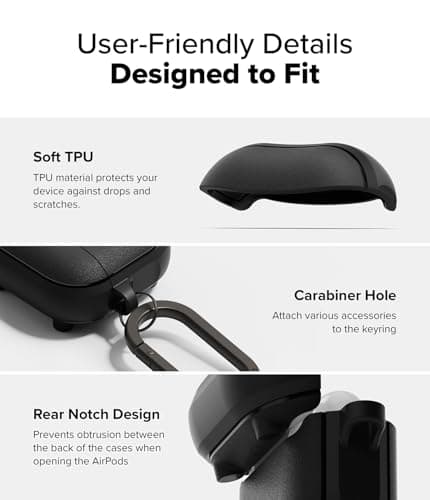 Ringke Onyx Magnetic Case for AirPods 4 Anti-slip Anti-Scratch TPU Case Protective Cover with Carabiner AirPods 4 Accessories - Black - Image 7