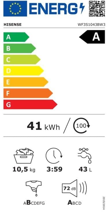 Hisense WF3S1043BW3 Steam Washing Machine, Class A, 10.5 kg, WiFi Connectivity, 99.9% Steam Function, Car Wash, Quick Wash 15 Inch, PureJet, White - Image 7