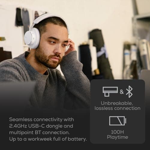 AKG N9 Hybrid Over-Ear Headphones - Crystal Clear Sound Wireless, True Adaptive Noise Cancelling, Zoom Certified Call Quality, 100 Hours of Battery Life, Bluetooth, USB-C, White - Image 5