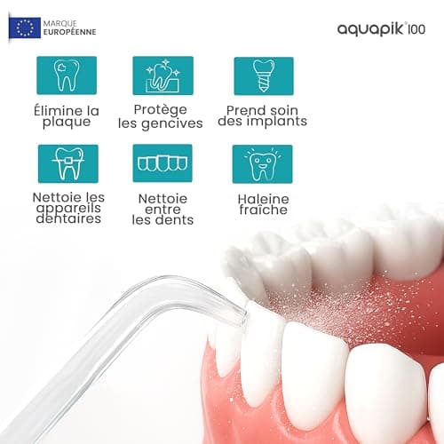 Aquapik Water Flosser IPX8 with 10 Pressure Levels, 9 Mouthpieces, 600 ml Tank, Ideal Orthodontics, Implants and Sensitive Gums White - Image 8
