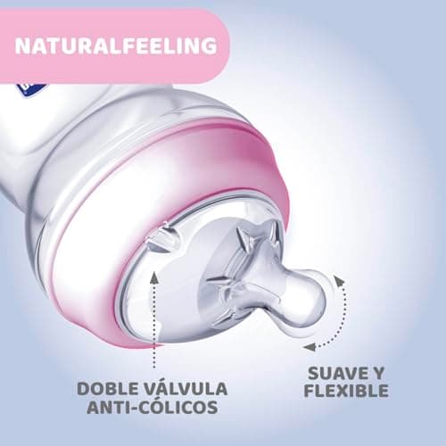 Chicco Natural Feeling 2M Plus Anti-Colic Bottle 250 ml with Silicone Teat – Medium Flow – Pink - Image 4