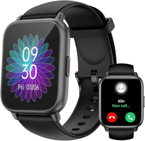 RUIMEN Montre Connectée Homme Femme avec Appel Bluetooth Smartwatch avec Podometre Cardiofrequencemetre Oxymetre Montre Sport pour iPhone Android Etanche IP68 Notification Chronometre Meteo Noir - Image 2