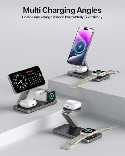Wireless Charger with Mag-Safe, 3 in 1 Charging Station for Apple, Foldable Wireless Inductive Charger for iPhone Air 17 16 15 14 13 12, Apple Watch, AirPods Pro with Quick Adapter - Image 6