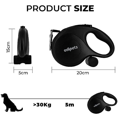 Edipets, Retractable Retractable Dog Lead, 5 and 8 Metres, Flexible Training and Walking Lead, for Small, Medium and Large Dogs (Black, 5 Metres) - Image 5