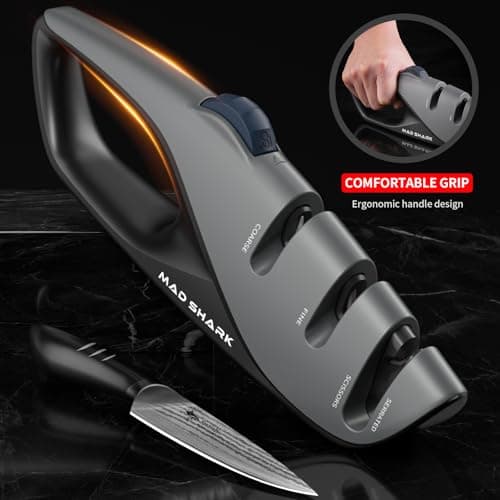 Mad Shark Kitchen Knife Sharpener - 5 Adjustable Sharpening Angles, Pocket Knife Sharpening Design, Non-Slip Rubber Handle Design, Knife Sharpener for Knives - Image 7