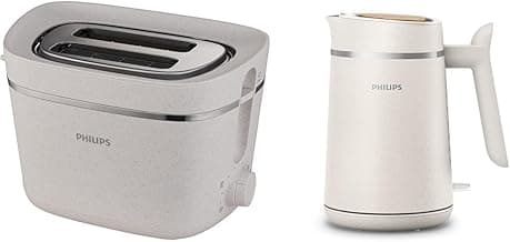 Philips Eco Conscious Edition Toaster Bundle, 2 Slots, 8 Settings, Made From Used Cooking Oil + Philips Electric Kettle - Eco Conscious Edition, 1.7 L, Indicator Light
