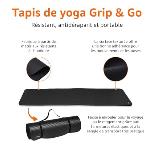 Amazon Basics Tapis de yoga, antidérapant, très épais, d'exercice Pilates, 183 x 61 x 1 cm, Noir - Image 4