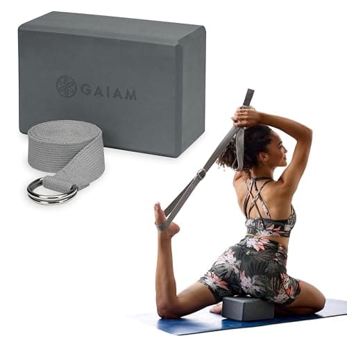 Gaiam Yoga Block and Yoga Strap Set - Yoga Block with Strap, Pilates and Yoga Accessories to Help Extend and Deepen Stretching, Yoga Kit for Stability, - Image 2