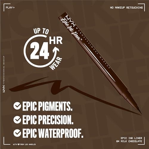 NYX Professional Makeup Eyeliner Liquide à Pointe Feutre Epic Ink Liner, Waterproof, Formule Vegan, Teinte : Milk Chocolate - Image 6