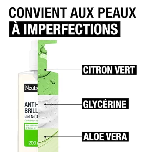 Neutrogena – Gel Nettoyant Anti-Brillance (flacon-pompe de 200 ml) – Nettoyant visage au citron vert et aloe vera (0,5%) - Image 5